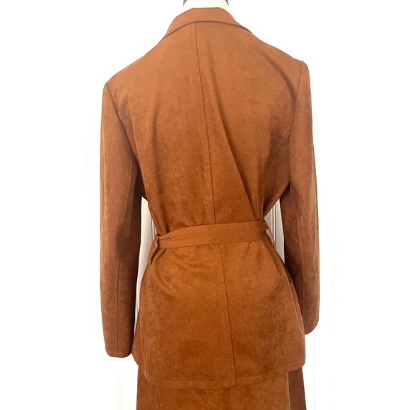Vintage 70s Faux Suede Suit Matching Blazer and Midi Wrap Skirt Large Caramel - Picture 9 of 16